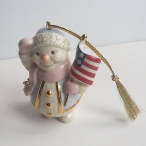 Lenox Annual Snowman Ornament: 2002 Patriotic Saluting Snowman with US Flag